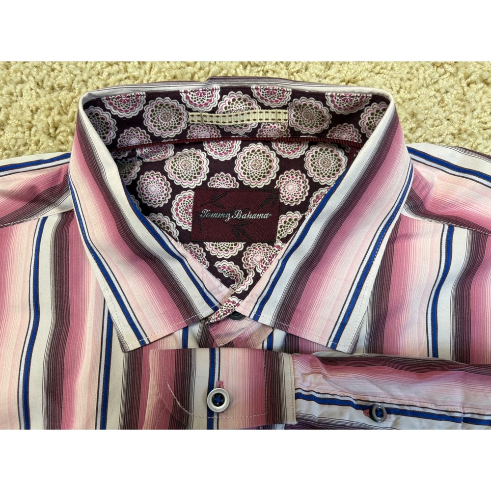 Tommy Bahama Mens Long‎ Sleeve Button Front Shirt Pink Burgundy Ombre Stripe S